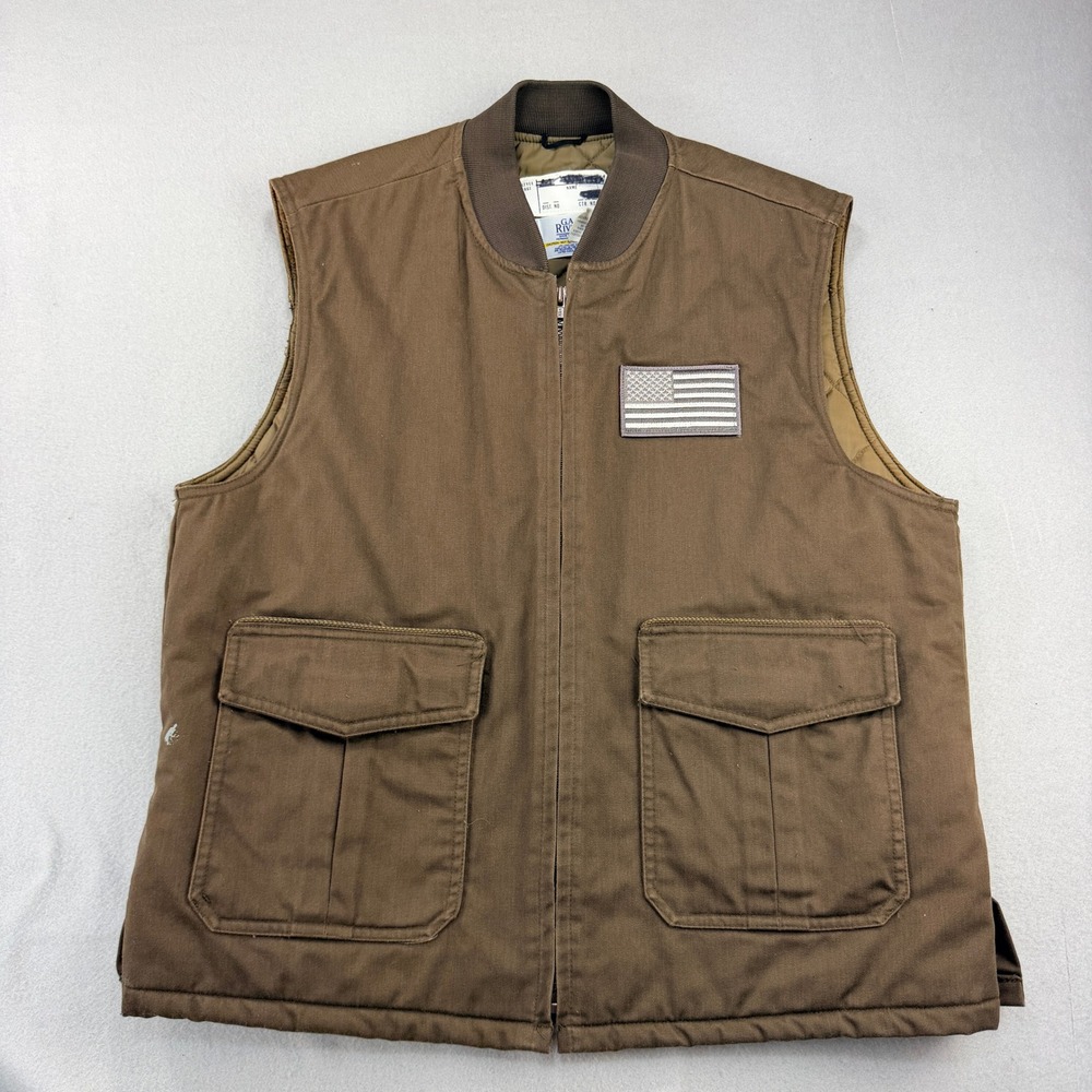 Vintage GA Rivers Brown Canvas Quilted Workwear Vest USA Made Mens L 1861 Patch